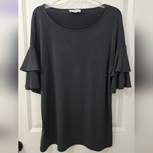 Zenana Classy Charcoal Ruffle Sleeve Blouse